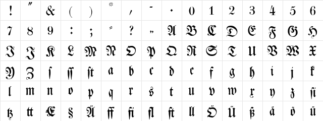 Leibniz-Fraktur Regular  glyph index