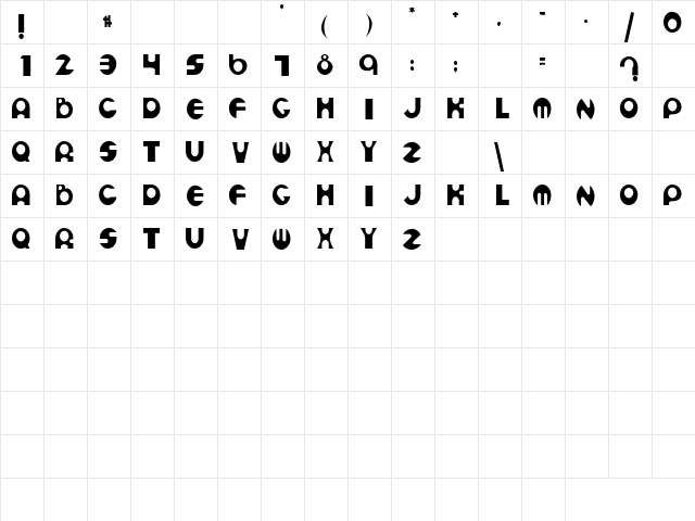 Lady 1 Regular  glyph index