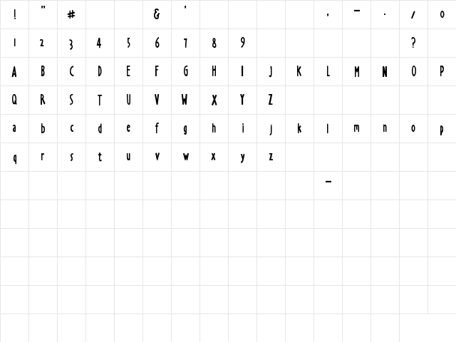 Markus the Cow Regular  glyph index