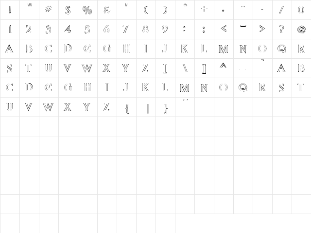 Millhouse 1 Regular  glyph index