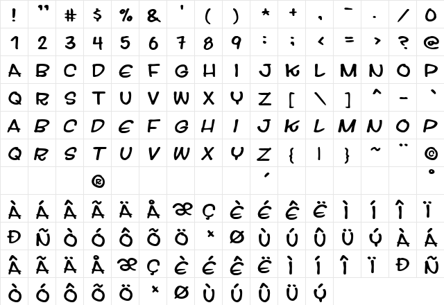 Streetwise buddy Regular  glyph index
