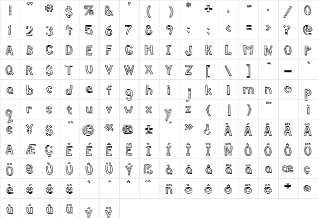MittenHollow Hollow  glyph index