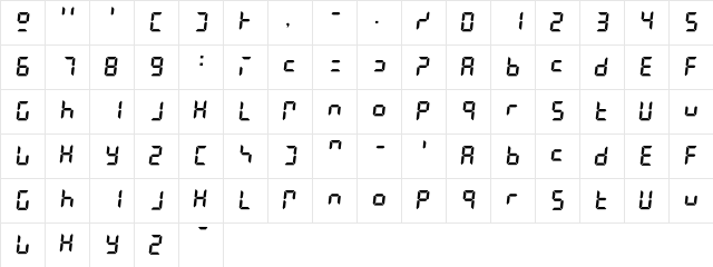 LiquidCrystal Regular  glyph index
