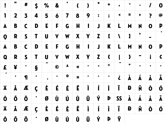 Neutraface Condensed Titling  glyph index