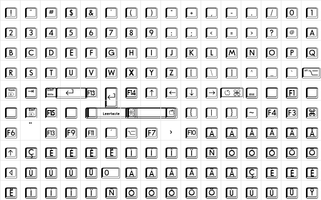 AIKleinsTasten Regular  glyph index