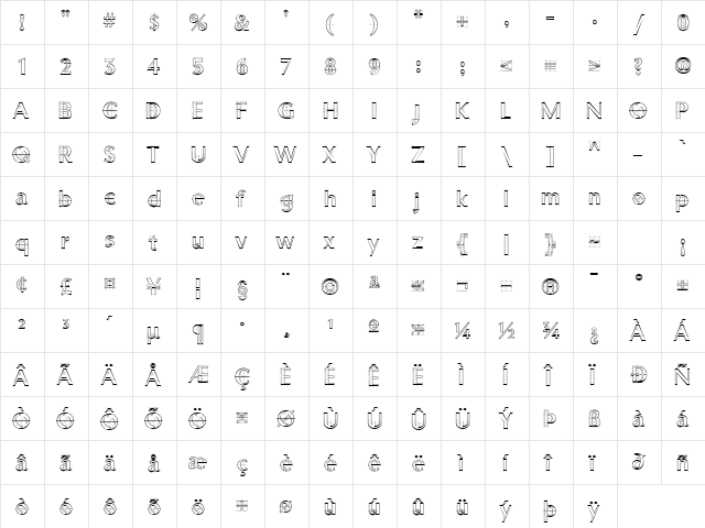 RubinoSansICG Regular  glyph index