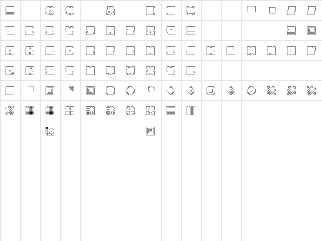 QUBE HOLLOW REGULAR  glyph index