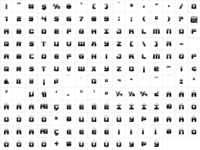 Super Submarine Halftone Regular  glyph index