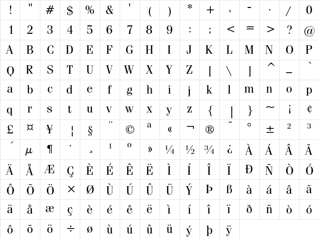 ITC Fenice Regular  glyph index