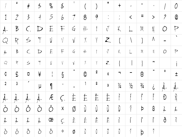 Snow Regular  glyph index