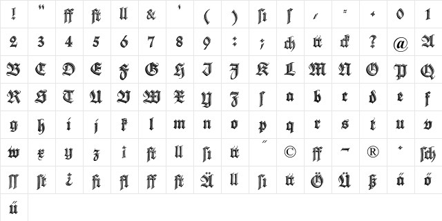 Deutsche Zierschrift Regular  glyph index