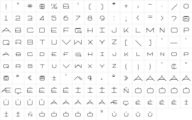 ArchitextOneTyp Regular  glyph index