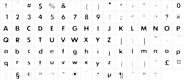 ExposureCOne Regular  glyph index
