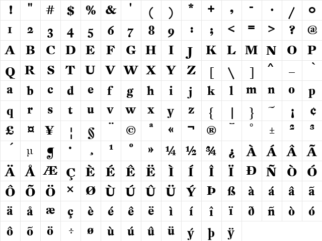 DTL Fleischmann Regular  glyph index
