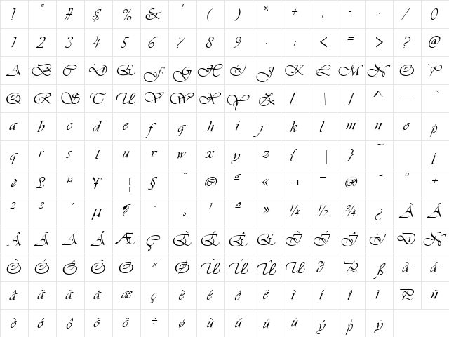 JosephineScriptSSK Regular  glyph index