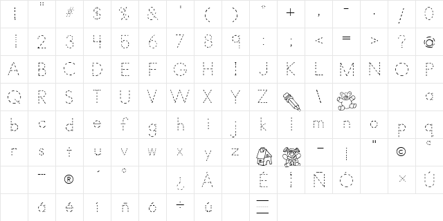 AbcPrintDotted Regular  glyph index