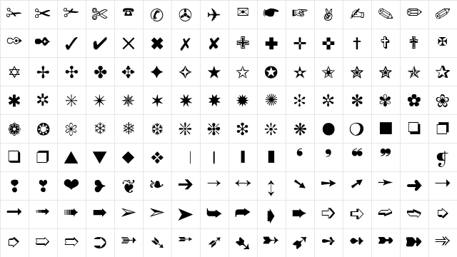 Zap-Dingbats Normal  glyph index