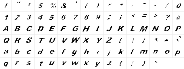 Surf Punx Italic  glyph index