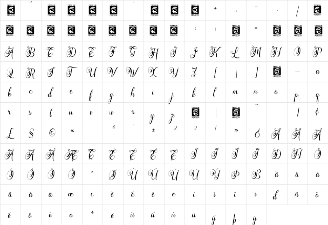 Rasputia Regular  glyph index