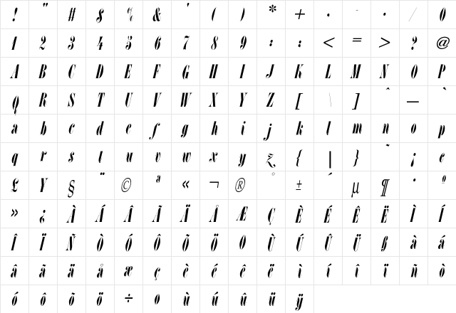 L SCCondensedItalic  glyph index
