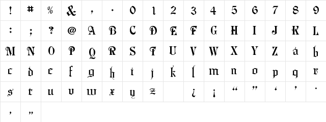 Phalyn Regular  glyph index