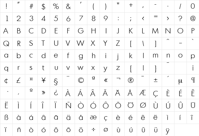 Montreal-Serial-Light Regular  glyph index