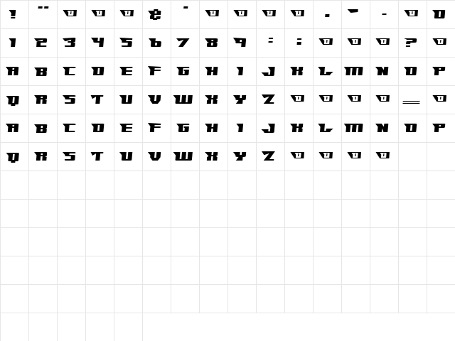 Seven Regular  glyph index