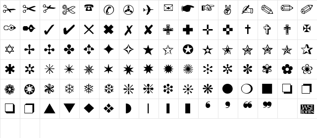 DingbatsOne Regular  glyph index