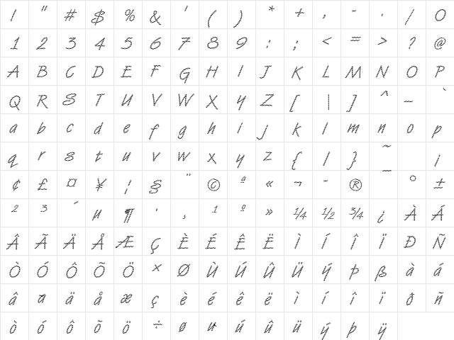 DTCVanDijkM05 Regular  glyph index