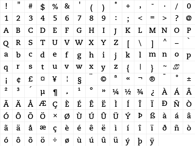 Monologue SSi Bold  glyph index