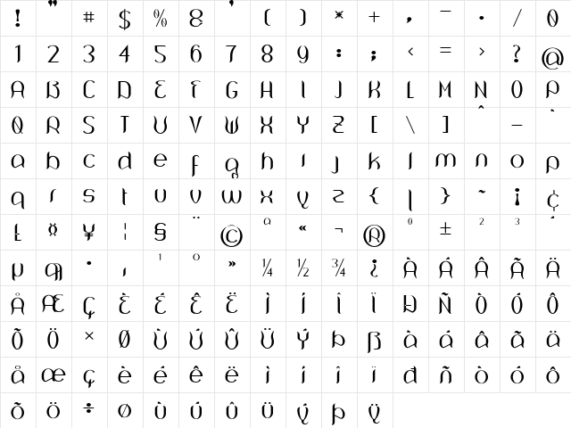 Wouliane Regular  glyph index