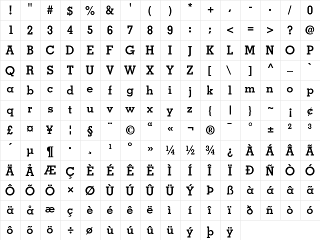 Memphis Bold  glyph index