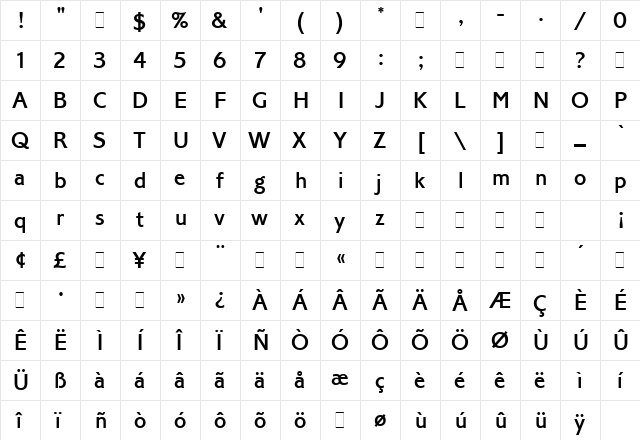 Corinthian Medium Regular  glyph index