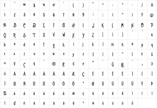 LHF Billhead 1890 Regular  glyph index