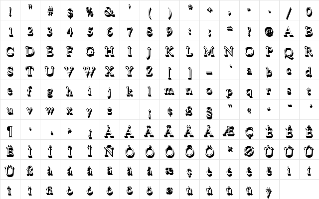 GoudyCatTRegSh1 Regular  glyph index