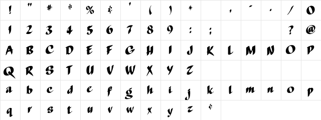 A&S Wizard Bold Regular  glyph index