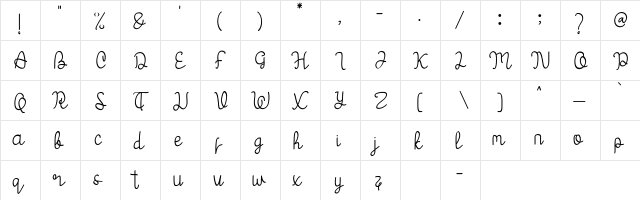 Nanami Regular  glyph index