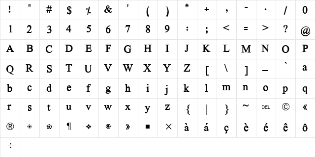 Hacen Typographer Bold Regular  glyph index