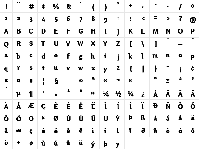 Otari Heavy  glyph index