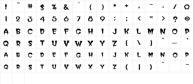 BloodC Regular  glyph index