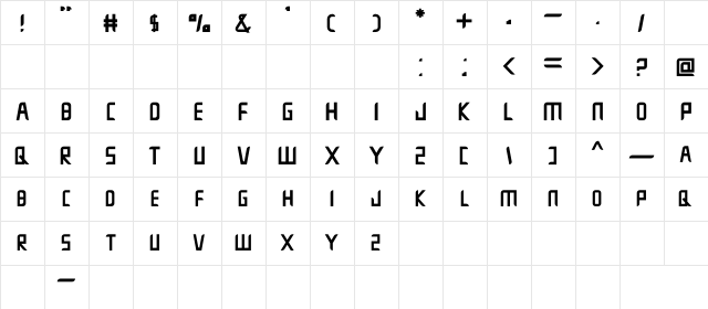 Crushnot Regular  glyph index