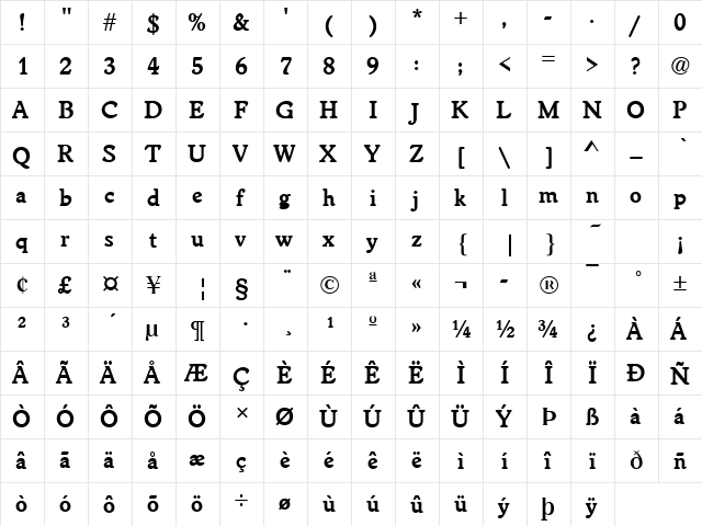 Worcester Round Becker Bold  glyph index