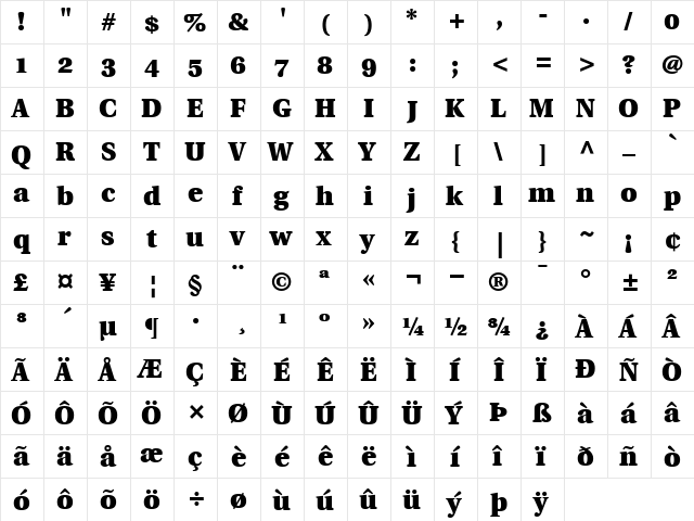 UtopiawithOldstyleFigures-Black Black  glyph index