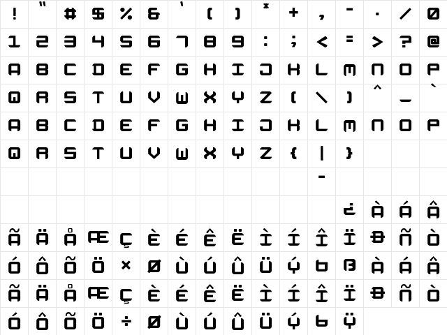Expanse Regular  glyph index
