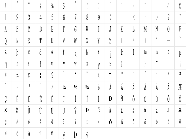 Fair Regular  glyph index