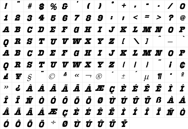 Akenaton Font  glyph index