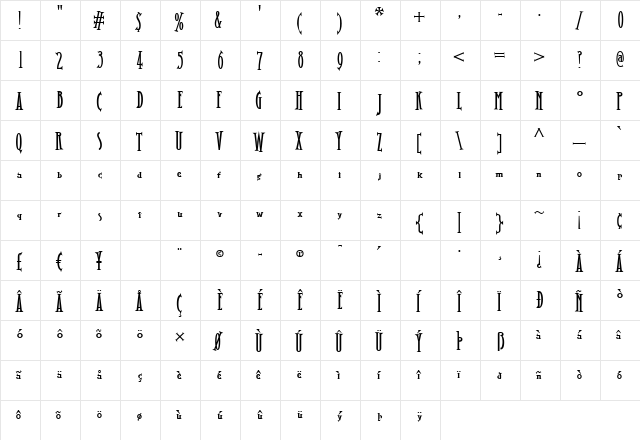 JackBisio Regular  glyph index