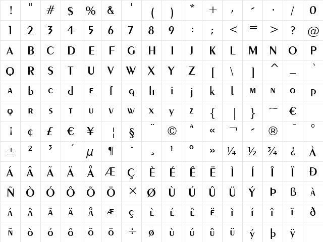 Exotc350 DmBd BT Demi-Bold  glyph index