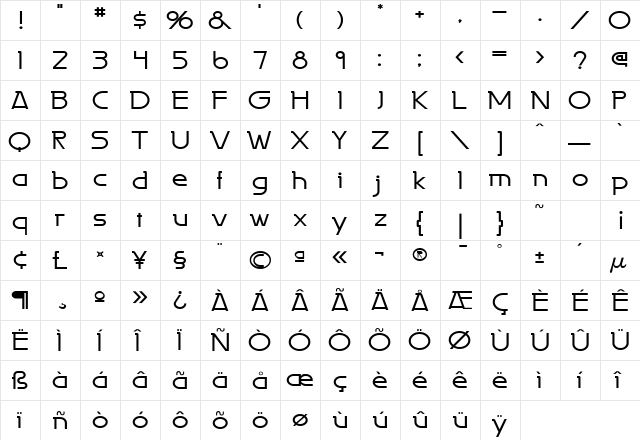 Persia Wide Normal  glyph index