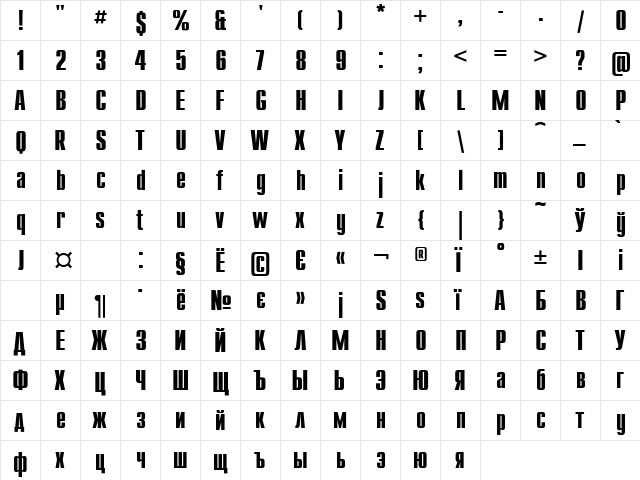 UkrainianCompact Bold  glyph index